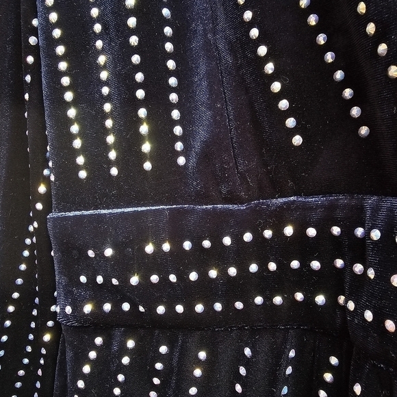 Velvet V-neck Mini Dress, Black with Silver Rhinestones, Size Small - Picture 9 of 15